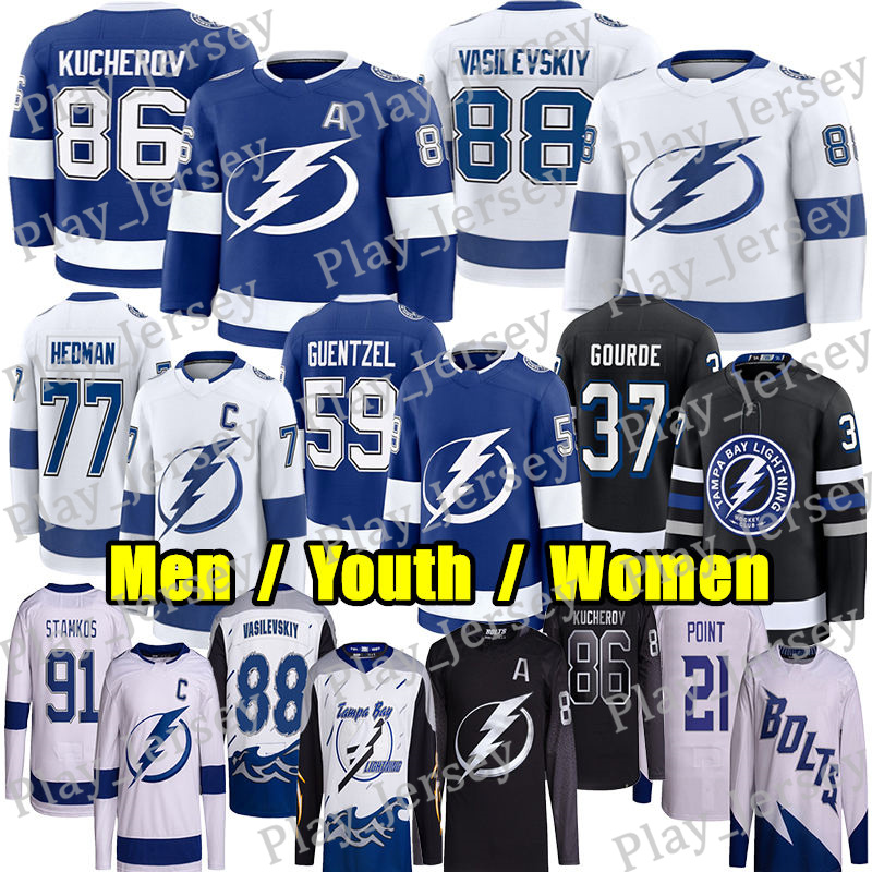 #86 Nikita Kucherov tampa bay hockey jersey lightning jersey #88 Andrei Vasilevskiy Jake Guentzel Conor Geekie Stamkos Brayden Point Victor Hedman Gourde jerseys