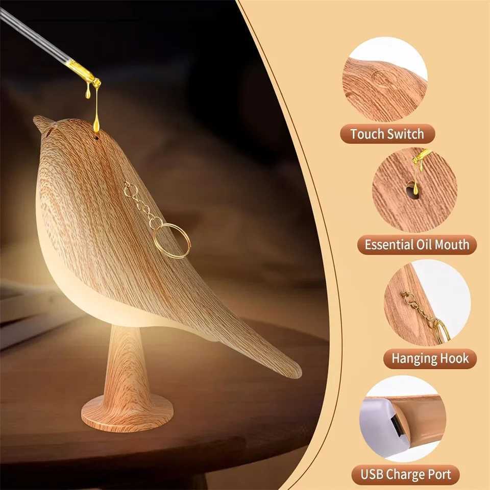 Rechargeable Small table lampcute bird lampwireless lamp3 color temperatures and touch sensorchildrens night lightbedroom M251114