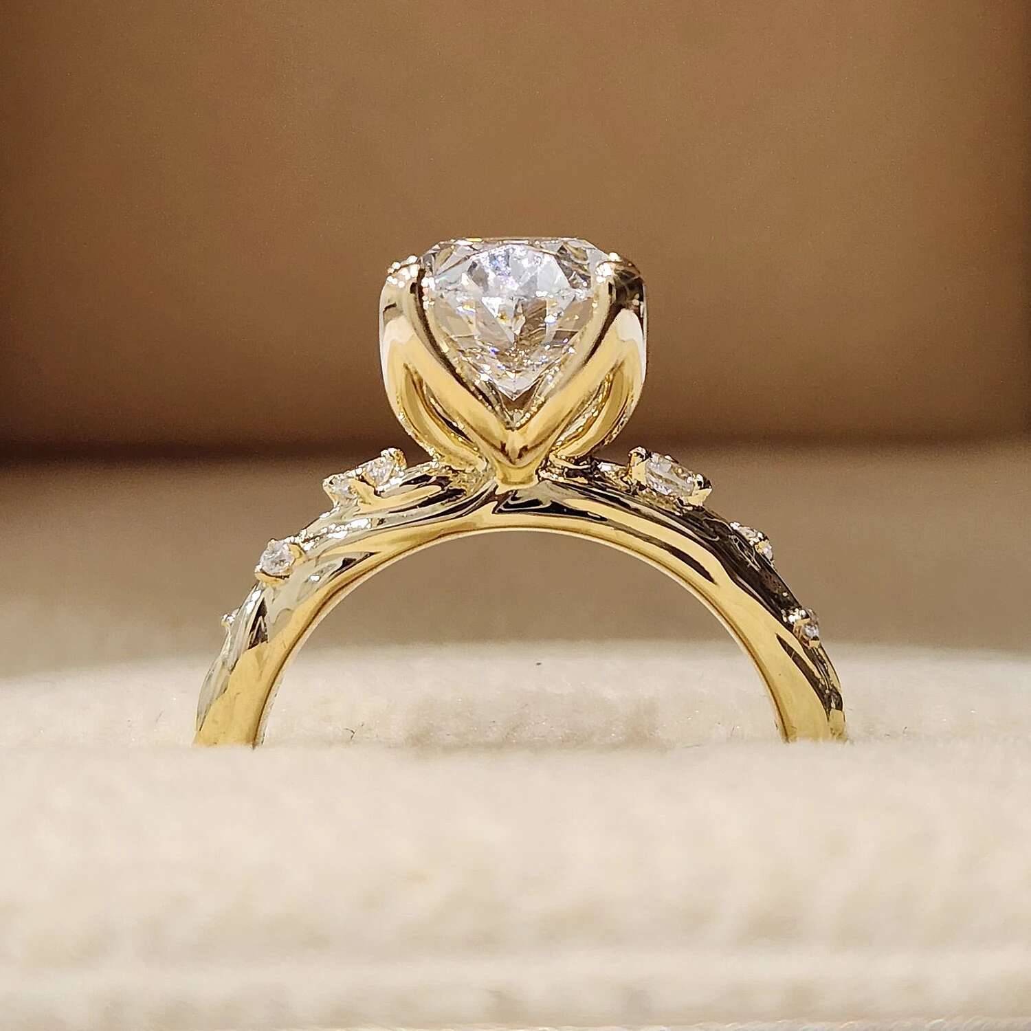 Custom Real Solid 14K Yellow Gold Rings Women Engagement Anniversary Wedding Rings Oval Moissanite Diamond Rings Carving Pattern