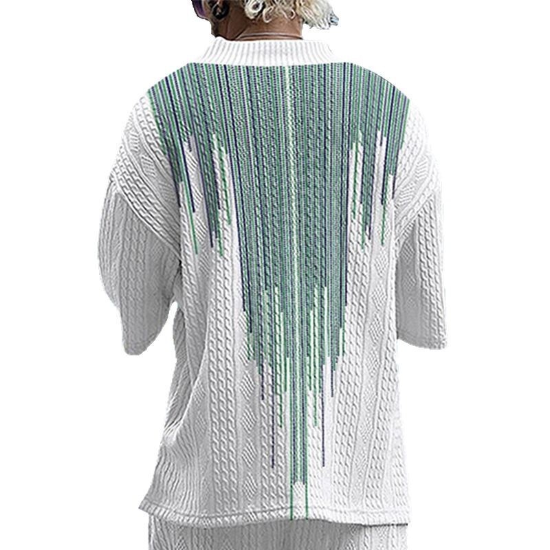 2025 Jacquard Digital Printed Seven point Short sleeved Men's with Shoulder Drop Loose Hawaiian T-shirt for Men Summer