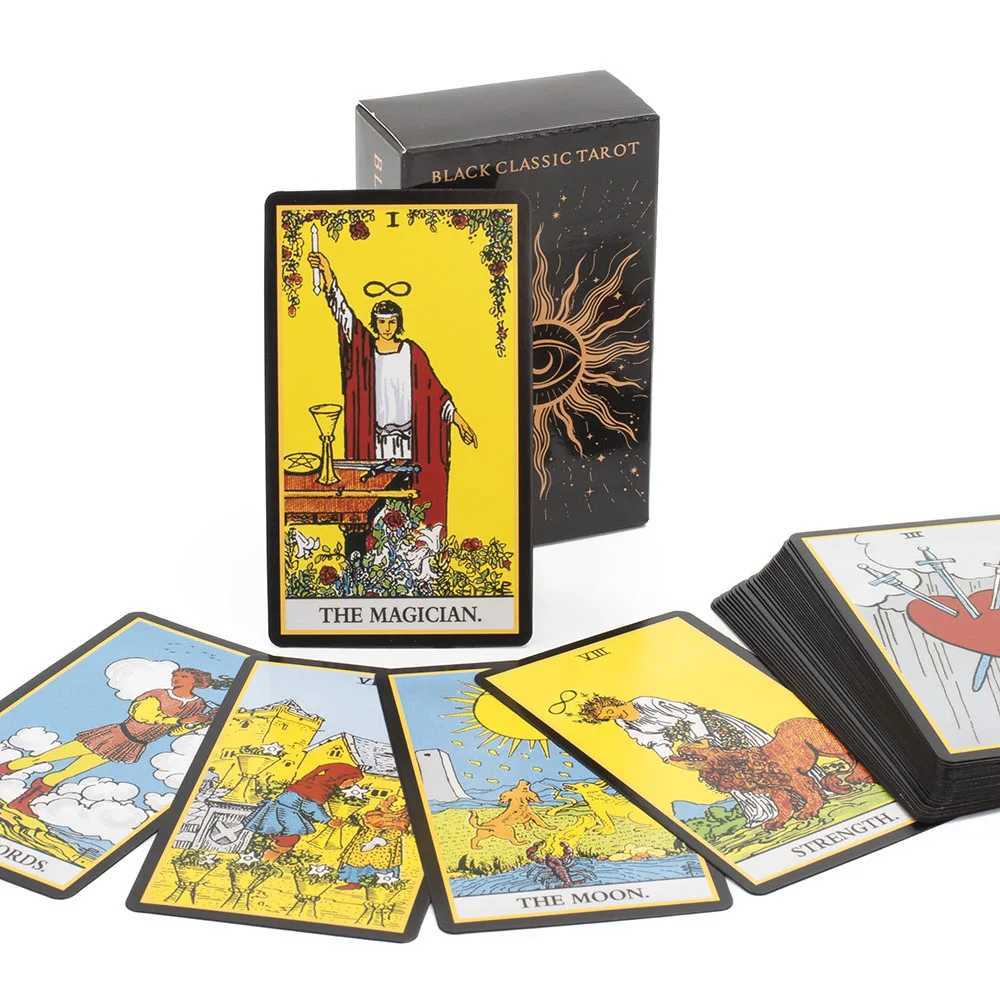 Black Classic Tarot Cards Deck 78pcs Fortune-Telling Game Set with Guidebook for Family Gatherings and Board Games C251114