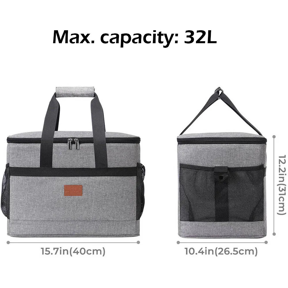 32L Soft Cooler Bag with Hard Liner Large Insulated Picnic Lunch Bag Box Cooling Bag for Camping BBQ Family Outdoor Activities 250407