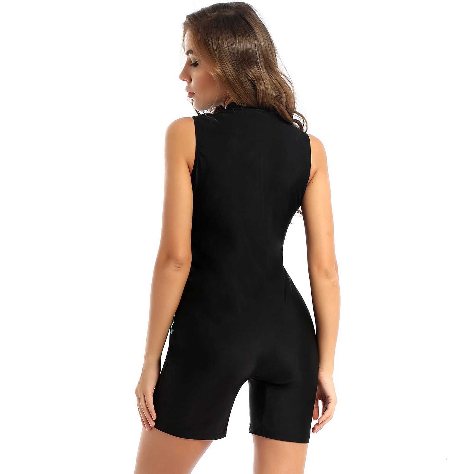Womens Swimsuit One-piece Sash Guard Swimwear Rompers Swim Outfit Crew Neck Front Zipper Swim Bodysuit Jumpsuit AthleticW251113