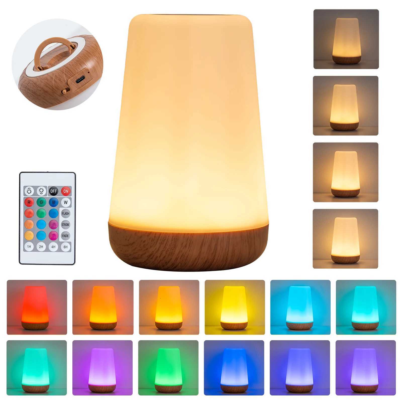 13 RGB Color Changing Portable Bedside Lamp Dimmable Remote Control USB Rechargeable Touch Night Light for Living Room Bedroom G M251114