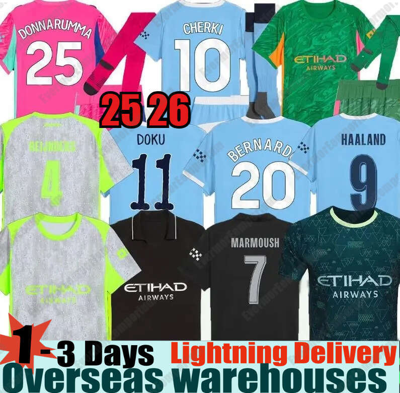 Man City 25 26 HAALAND Soccer Jerseys FODEN MARMOUSH DOKU MARMOUSH Mcatee KOVACIC GVARDIOL DE BRUYNE MATHEUS N. Football Shirt Men Kids Kits Goalkeeper Pink