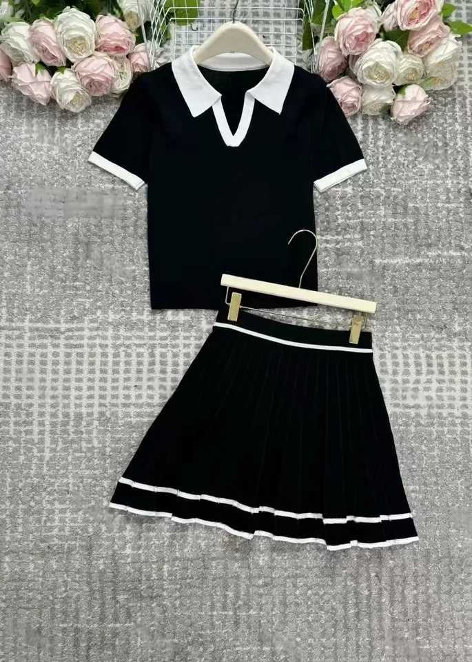 REALEFT 2025 New Summer 2-piece Womens Set with Collar Short Sve Top and Folded Sexy Mini Skiing ClothesXJ250414