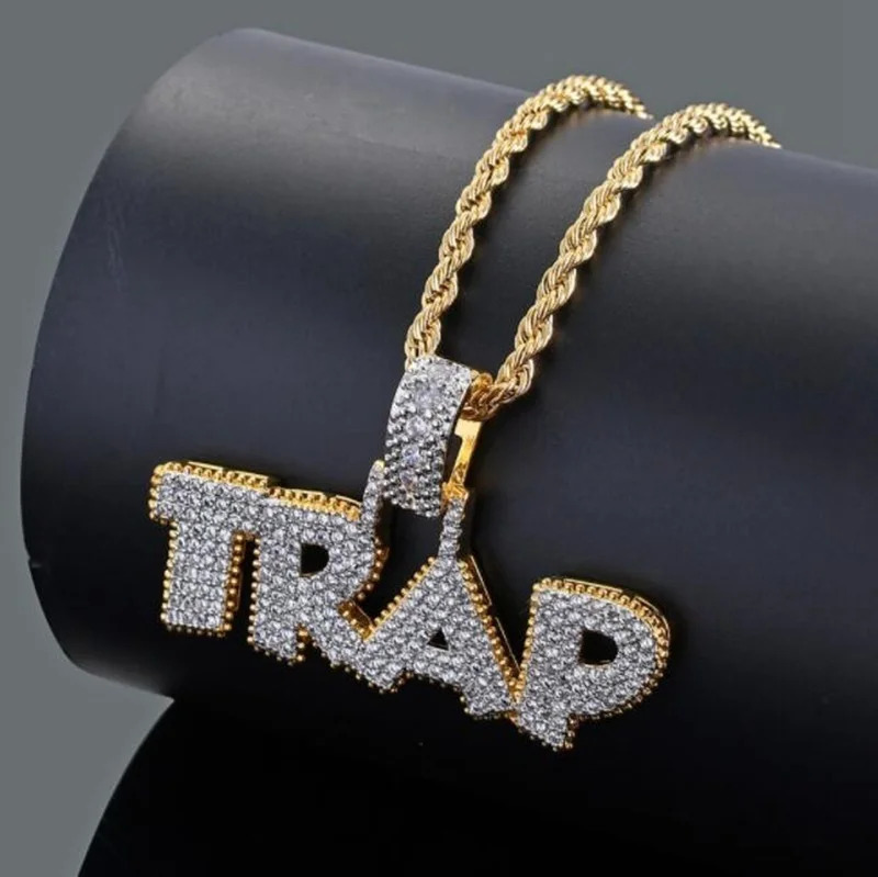 Ice Out Chain Necklace Trap Letter Pendant Personality Trend Fashion Hip Hop Necklace 250414