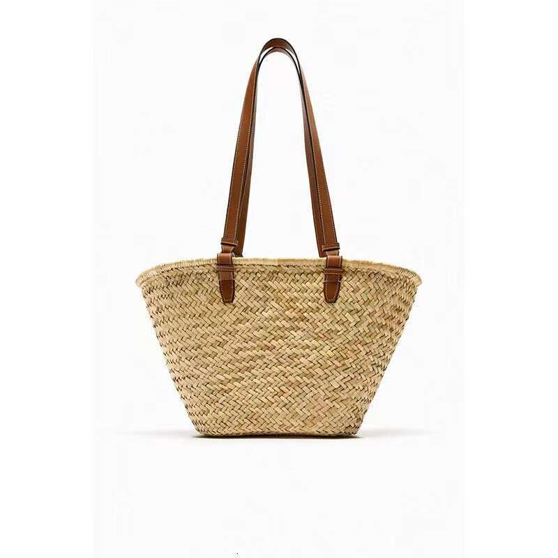 Handmade Beach Bag Simple One Shoulder New Versatile Large Capacity Woven Vacation Style Beach Bag, Natural Grass Women's Bag Kq2