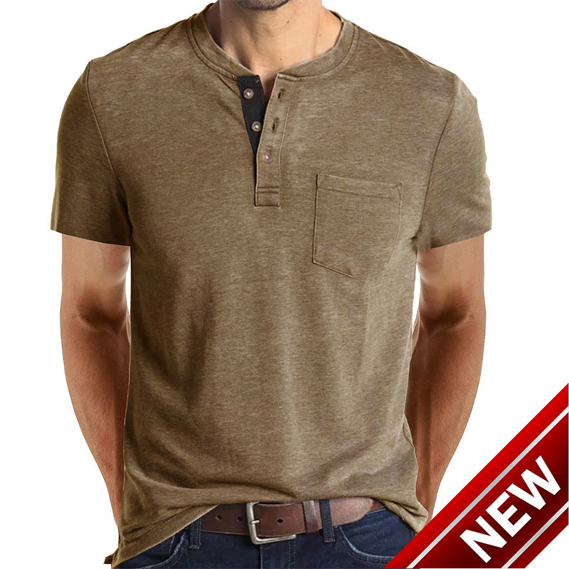 Summer mens short sleeved T-shirt Mens bottom shirt Round neck T-shirt Mens Henry shirt