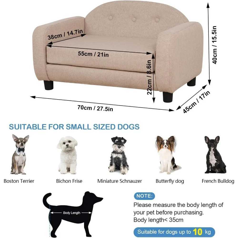 Dog sofa and chair for small pets/cat sofa bed with wooden frame/linen fabric dog bed/cat sofa chair with cushion/dog X250412