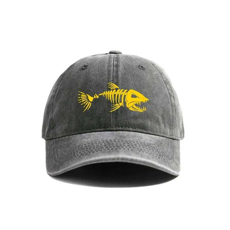Fishbone baseball cap summer tough dad hat mens outdoor fishing skeleton fishbone hat MZ-496 W250414