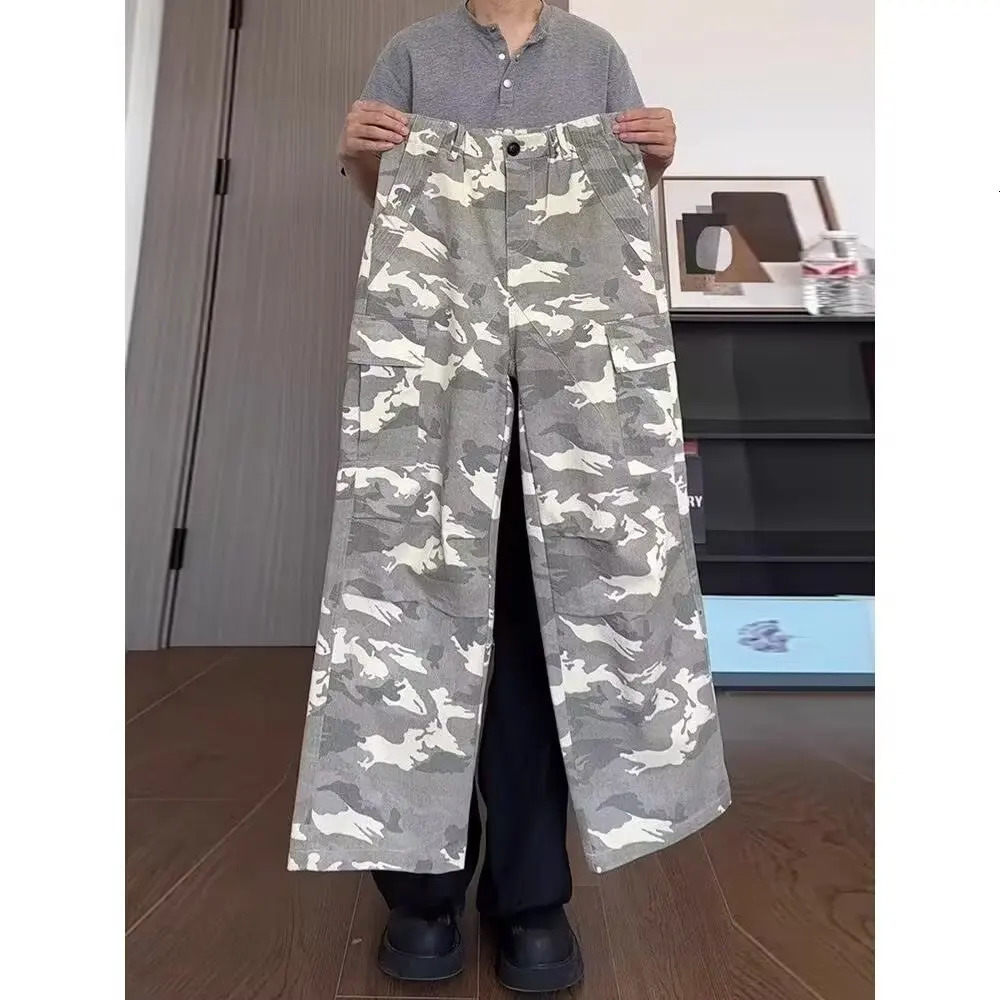 Autumn Mens Cowboy Pants Straight Down Retro Loose Bottom Wide Legs Casual Soldier Korean Style 250414