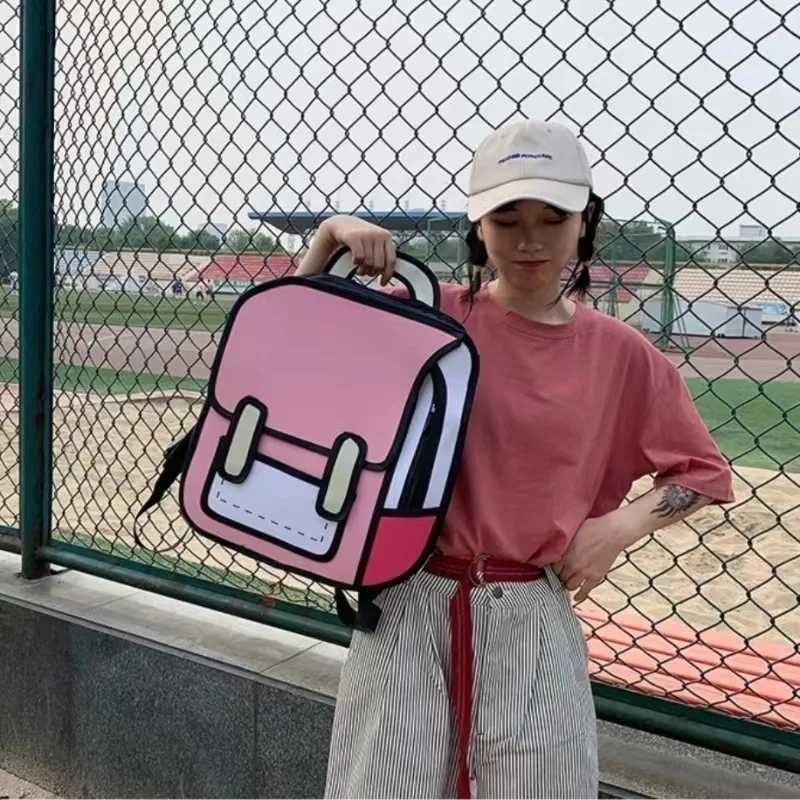 Y2K Cute 2D Drawing Cartoon Bag Anime Backpack 3D Comic Student Schoolbag Kawaii Teenage Daypack Funny Kids Travel Bag MochilaW251113