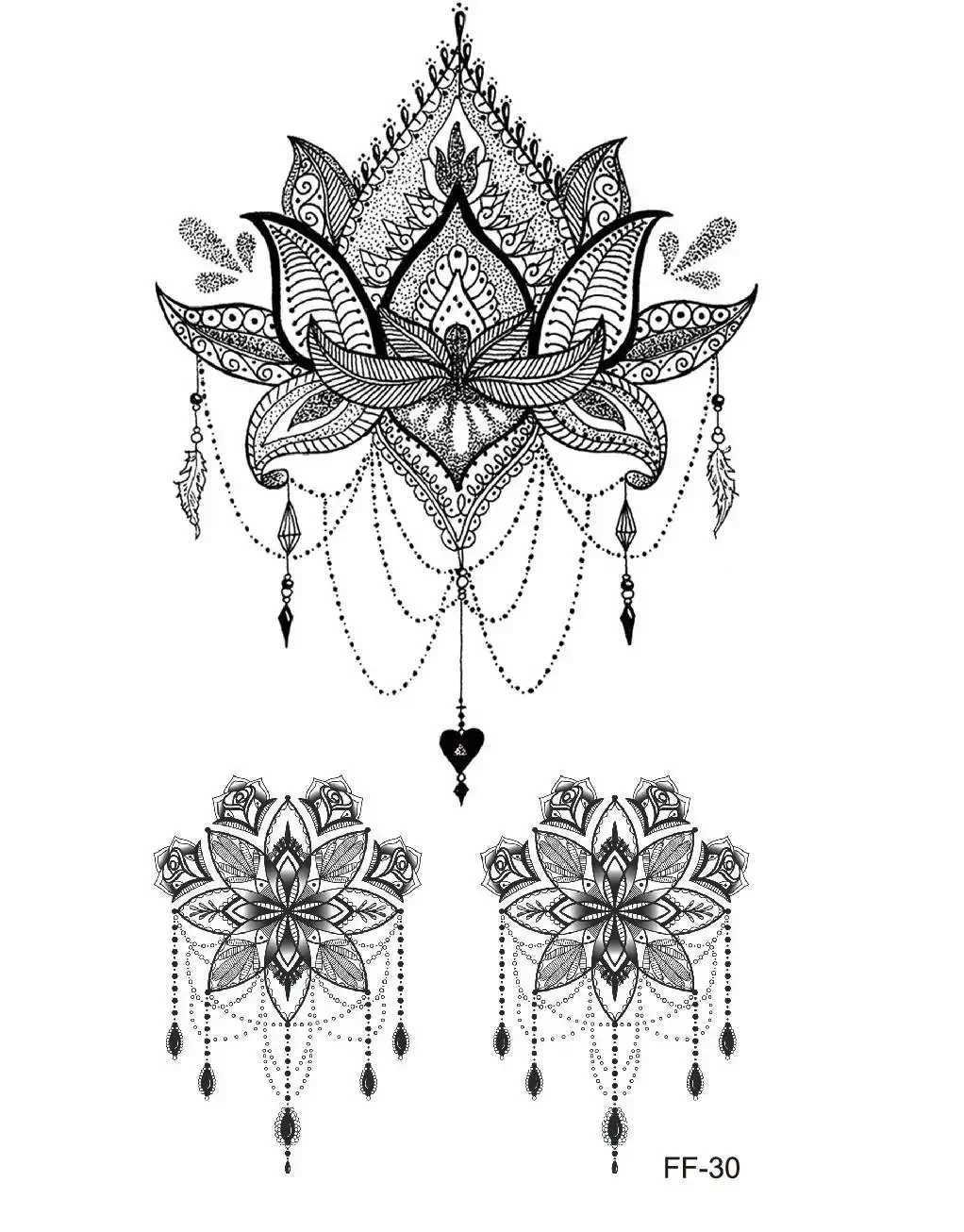 Mandala Flower Waterproof Temporary Tattoo Stickers DIY Large Flower Body Art Water Transfer Fake Tattoo Female 1 PieceXJ25414
