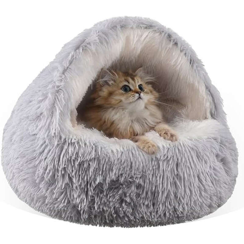 Cat Winter Warm Shell Semi-Enclosed House Dog Long Plush Pet Bed Wholesale