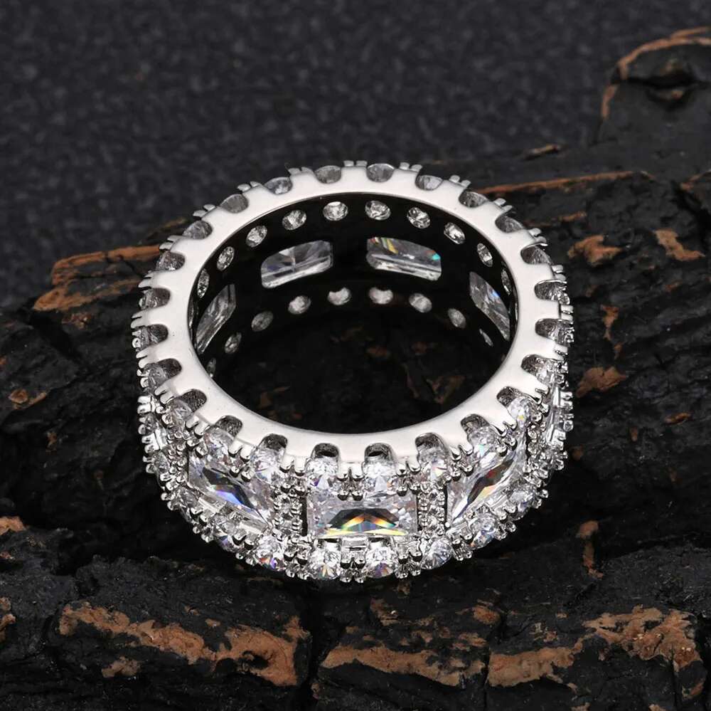 Sparkling Lab VVS Diamond 925 Silver Ring Jewelry Double Row Stone Moissanite Eternity Ring For Women And Man