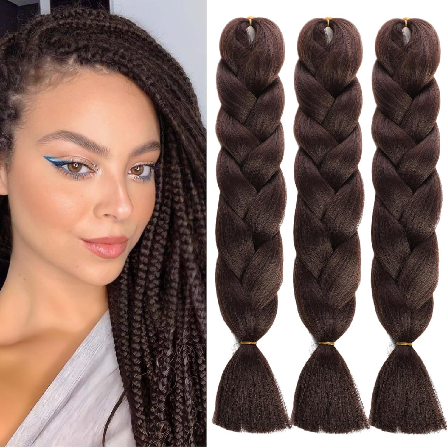 24 Inch Braiding Hair Ombre Color Synthetic Braiding Hair for Hair Extensions Accessories Jumbo Braids 100G/Pack Hair Wefts Women DIY Hair Easy to Wea