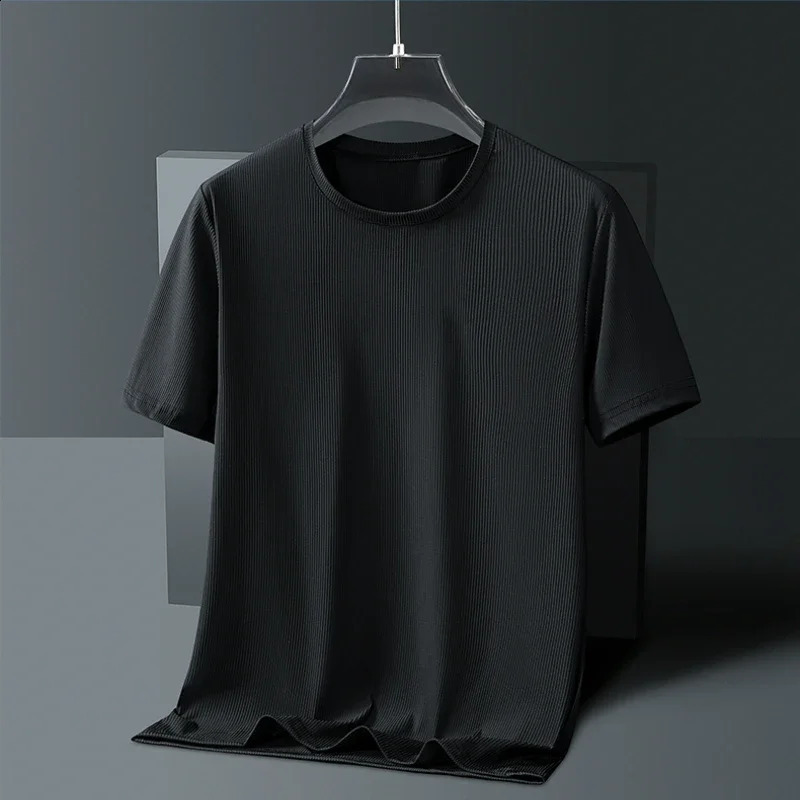 Plus Size L-8XL Ice Silk Traceless T-shirt Quick Drying Mens Light Solid Color Half Sleeve Top Silk BreathableMen T Shirt 250411