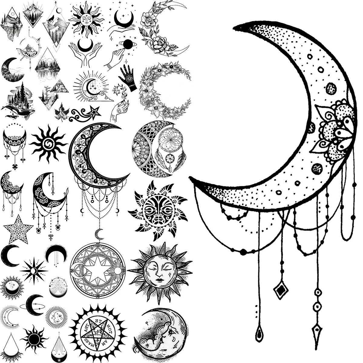 Adult 3D Moon Temporary Tattoo Mountain Sun Cluster Dream Catcher Fake Tattoo Pendant Tattoo Sticker Sexy Body ArmXJ25414