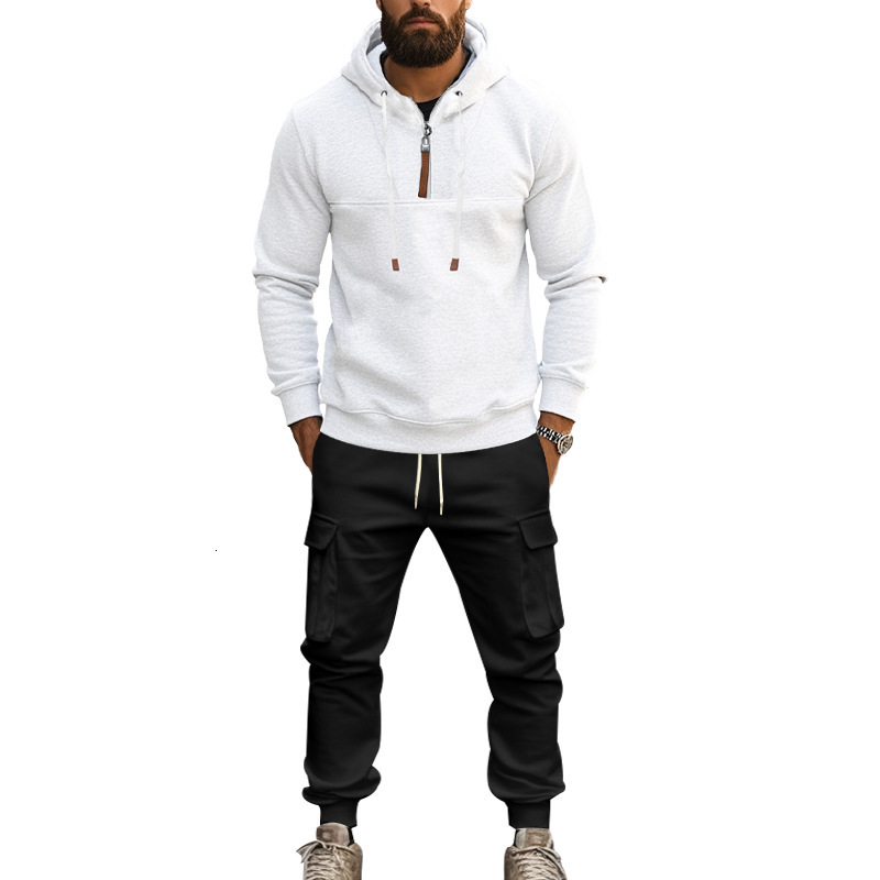 Autumn Winter American Hooded Velvet and Pants Casual Men's Sweatshirt Set