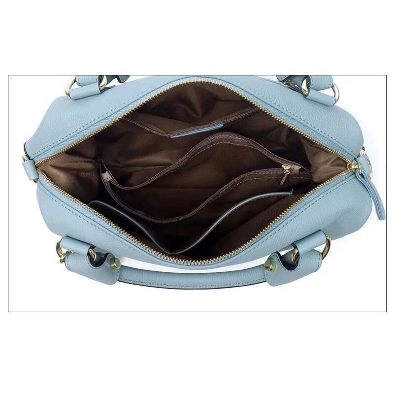 Women Genuine Leather Boston Handbag Fashion Tassel Design Shoulder Crossbody Bag Soft Cowhide Female Top-Handle Bags