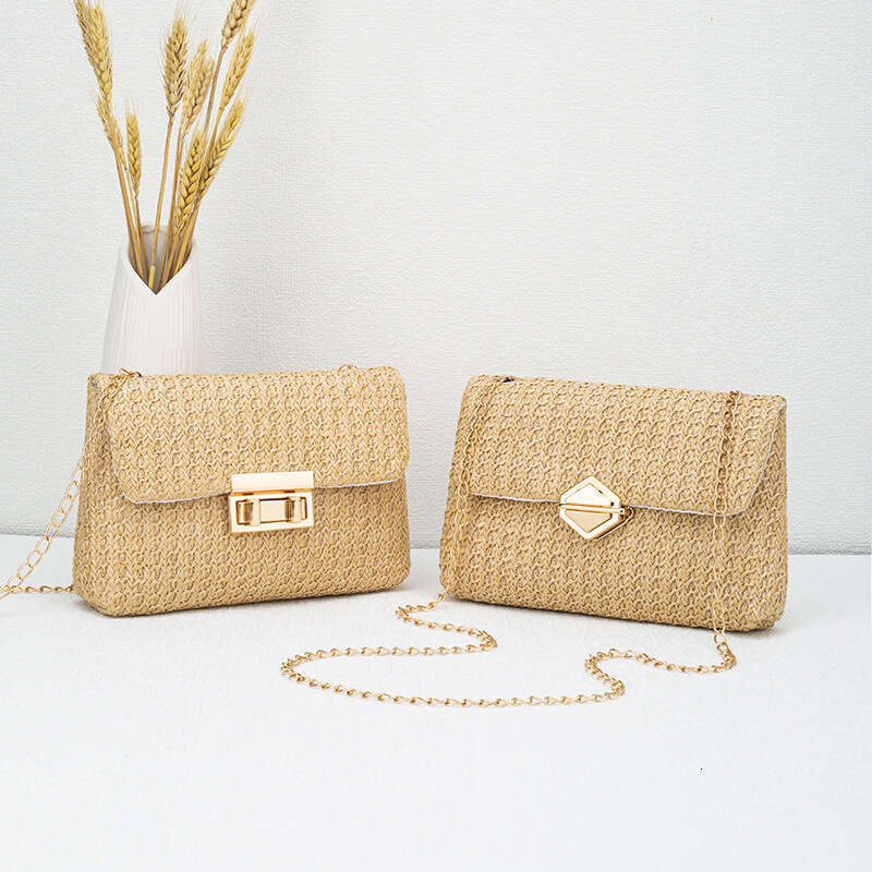 Handmade Beach Bag Fashionable Woven Double Headed Lock Shoulder 2024 New Trend Versatile Korean Version Simple Small Square Bag Kq2