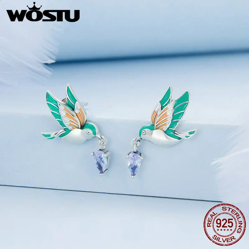 WOSTU 100% 925 sterling silver kingfisher stud earrings suitable for womens wedding fashion anniversary jewelry 250409
