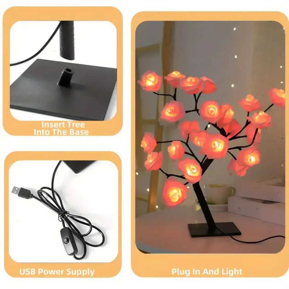 Rose Tree Lamp Flower Lamp For Valentines Day Wedding Decor DIY Branches Night Lights Tree Fairy Lamp For Bedroom Home Decor M251114