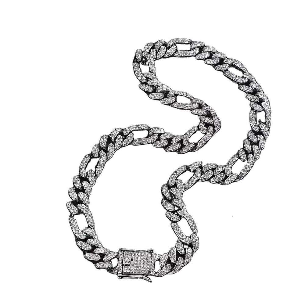 DHgate Iced Out Cuban Link Chain Necklace for Men Women Hip Hop Bling Rhinestone Choker Necklace Adjustable Fashion Jewelry Silver Color 1 Piece 18mm 