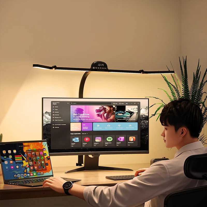 120cm Full Spectrum LED Multi-Function Eye-Caring Desk Lamp Stepless Dimming 5 Colour Temperatures Clip-on Computer Monitor Lamp M251114