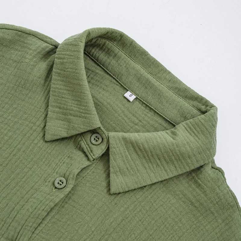 100% pure cotton Gauze womens slim fit set with 2 long Sve shirts and loose high waisted mini shorts set for womenXJ250414