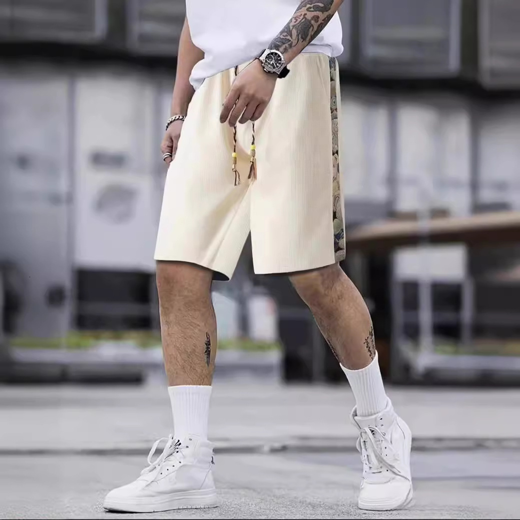 Thin casual shorts for men's summer loose and versatile outerwear sports pants, Instagram Bear print cropped pants trend
