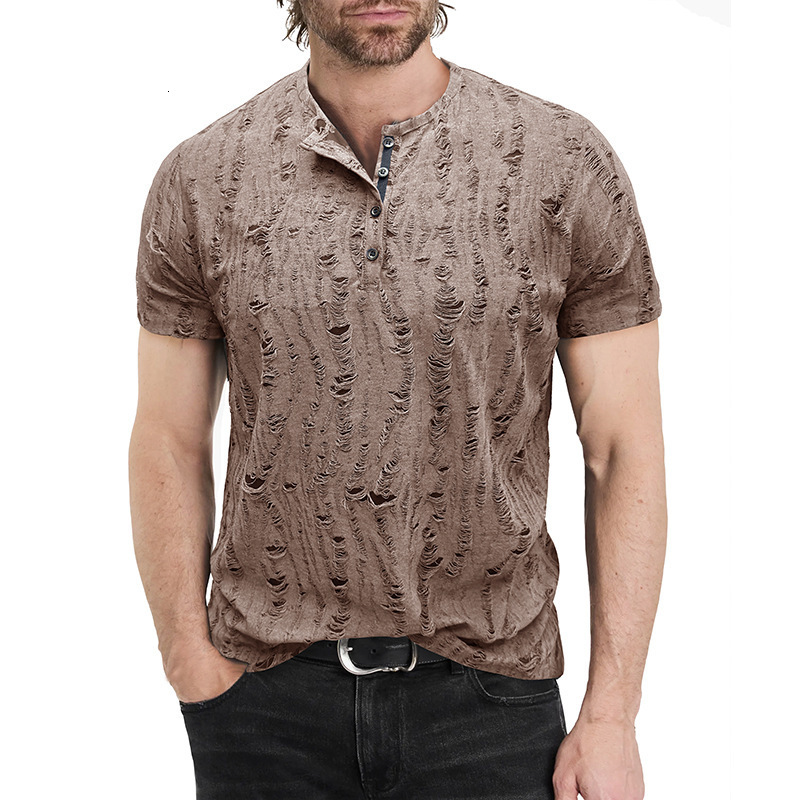 2025 mens short sleeved T-shirt mens fashion Henley shirt mens casual top