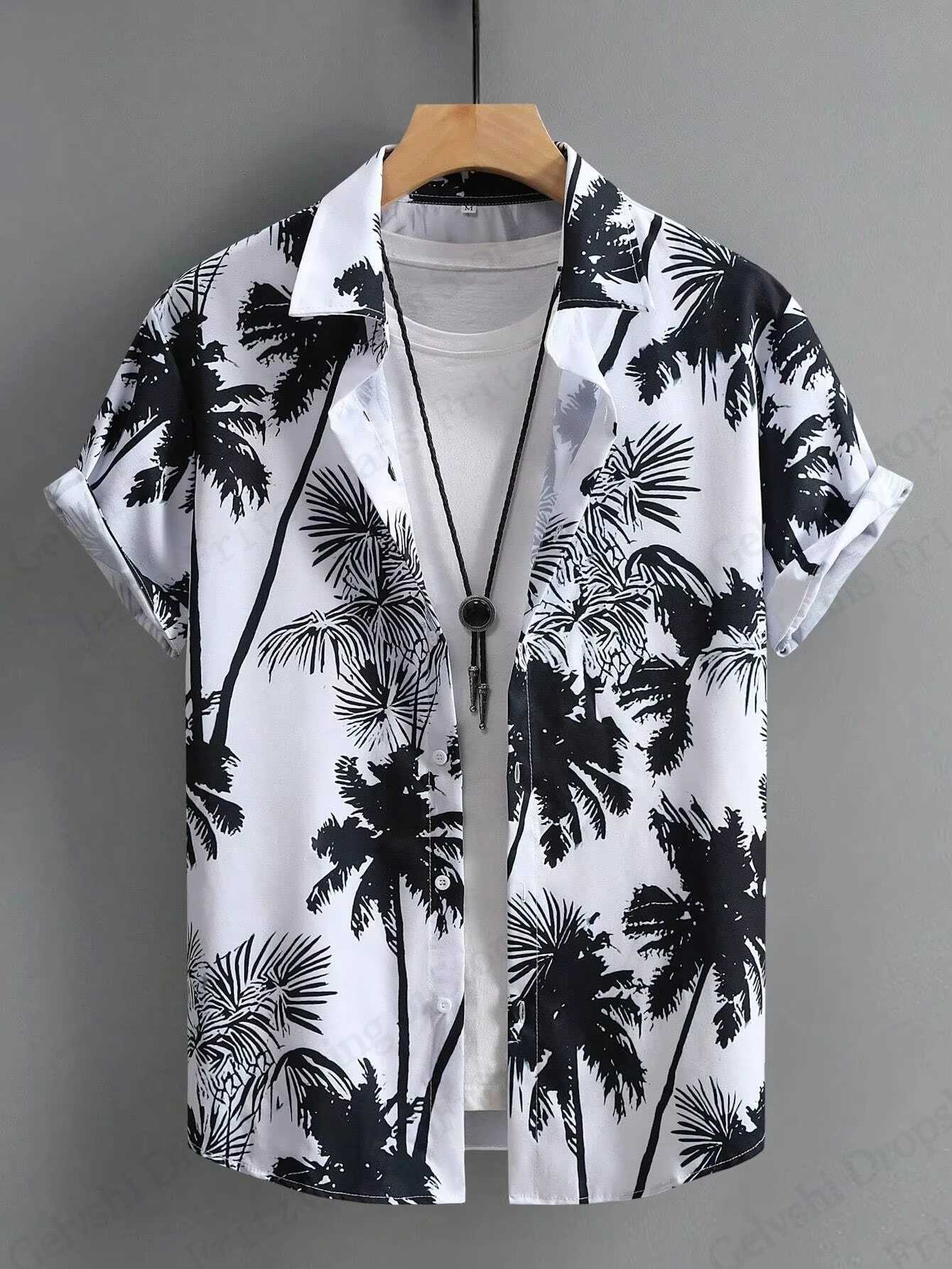 Mens casual loose Hawaiian shirt mens 3D printed floral plant beach shirt womens fashionable short sleeved shirt mens W250414