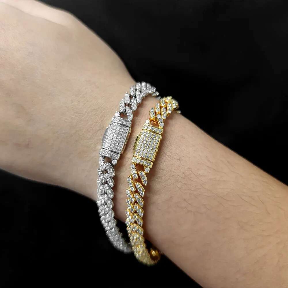 ESKEEM 2024 Hip Hop Fashion Bling Jewelry 8mm Cuban Link Chain Iced Out Bracelet For Woman Accepted Custom