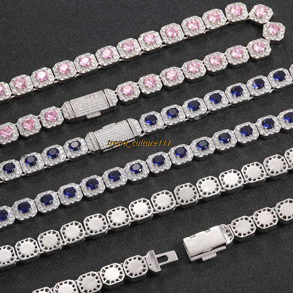 Hip hop for women, 12mm flip button, colorful Moissanite rock sugar necklace, trendy brand, personalized men's necklace