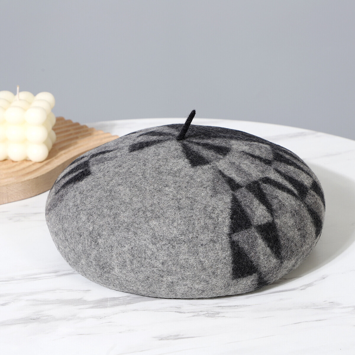 New Fashion Versatile Rabbit Hair Beret Trendy Korean Pattern Splicing Wool Hat Women's Autumn and Winter Bud Hat