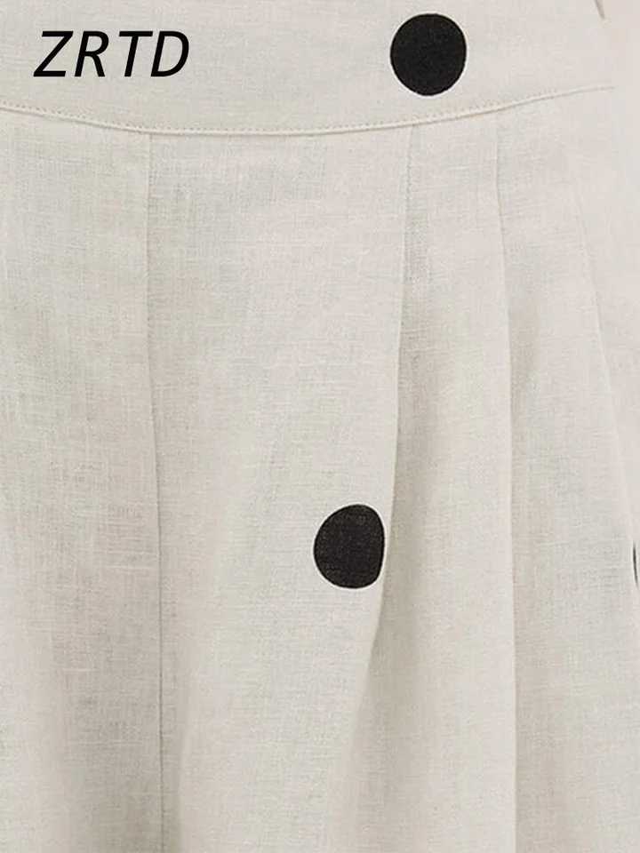 Fashion backless polka dot top pants set for womens loose strapless back split vest pocket wide leg pants 2025 womens vacation setXJ250414