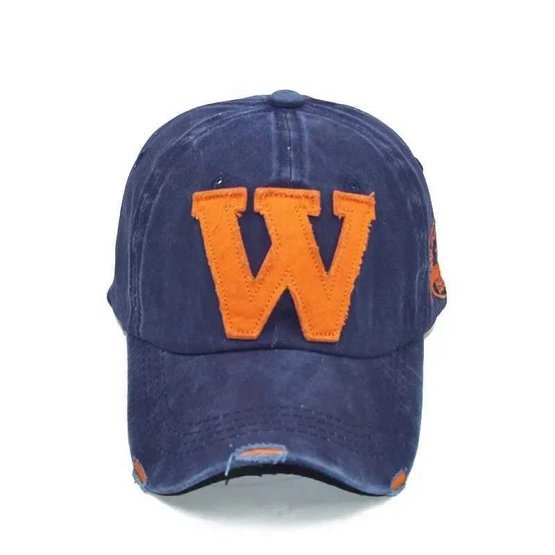 Embroidery Letter W baseball cap snap cap bone box cap Distressed Wearing suitable for mens custom hats W250414