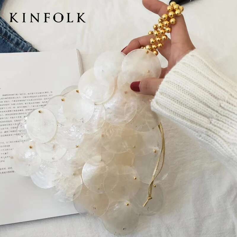 Shell Natural Piece Sequin Hand Weaving Beaded Pearl Bag Women Evening Sequins Handbag