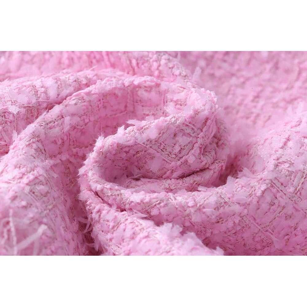Designer Clothes Pink Fringe Fur Shoulder Pad Tweed Jacket Blazer Boucle Crop Coat For Women 2023 Spring