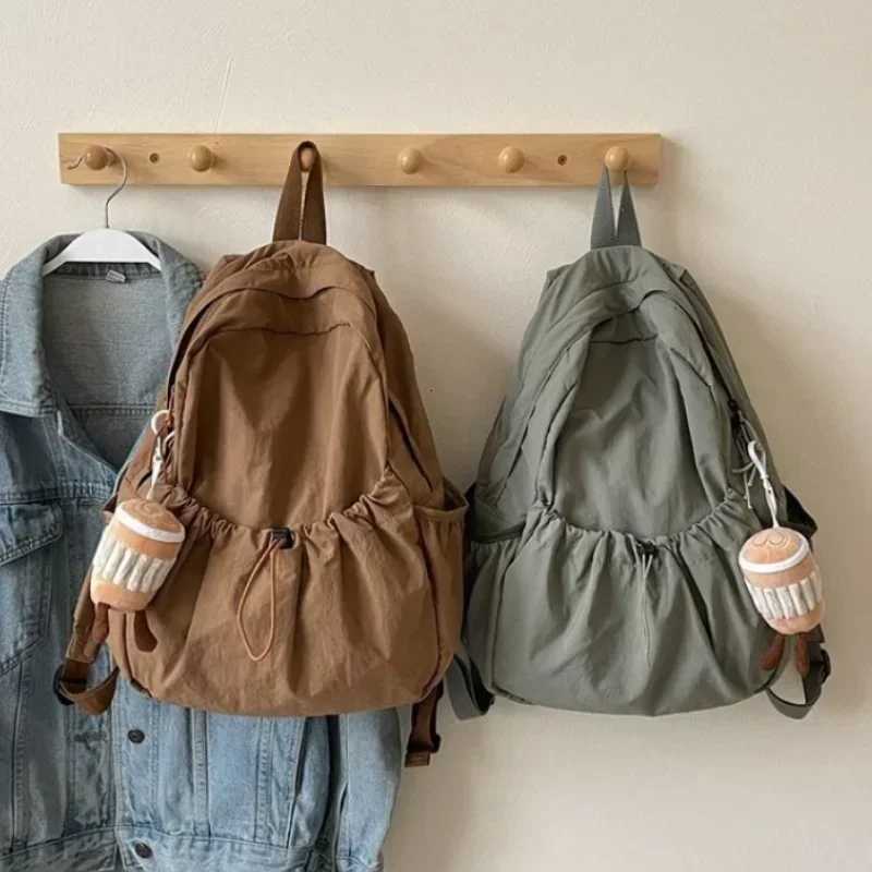 Casual Backpack Women Large Capacity Fashion Junior High School Student Pleat Schoolbag Cloth Bag Korean Travel BackpackW251113