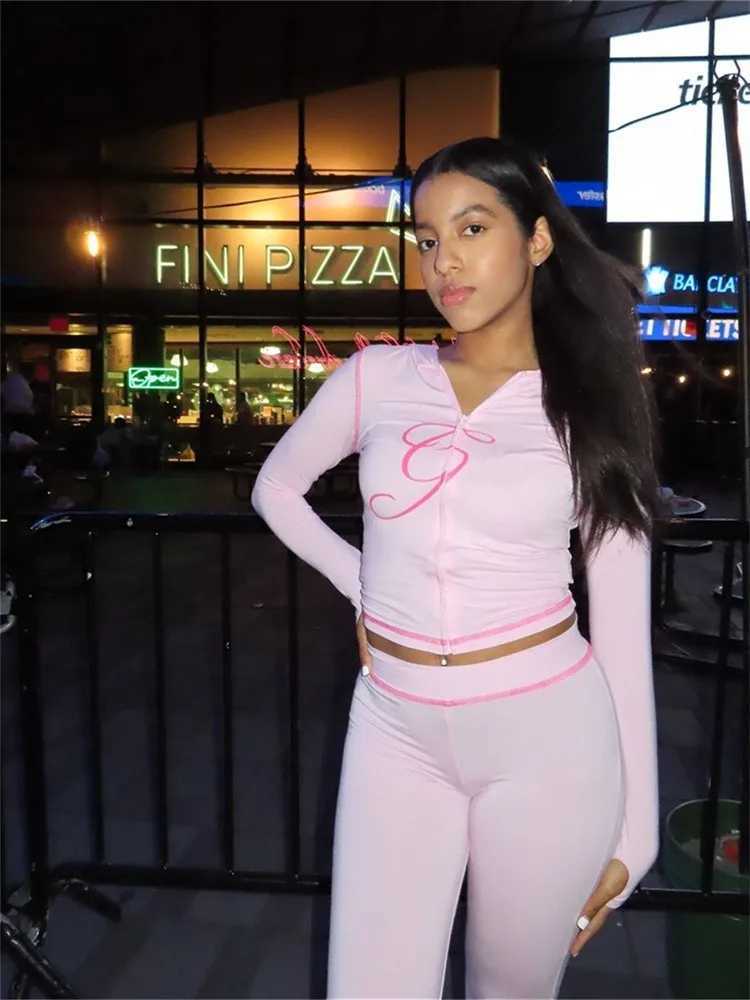 Spring 2025 New Casual Womens Long Sve Zipper Hoodie Top and Pants Streetwear White Two Piece SetXJ250414