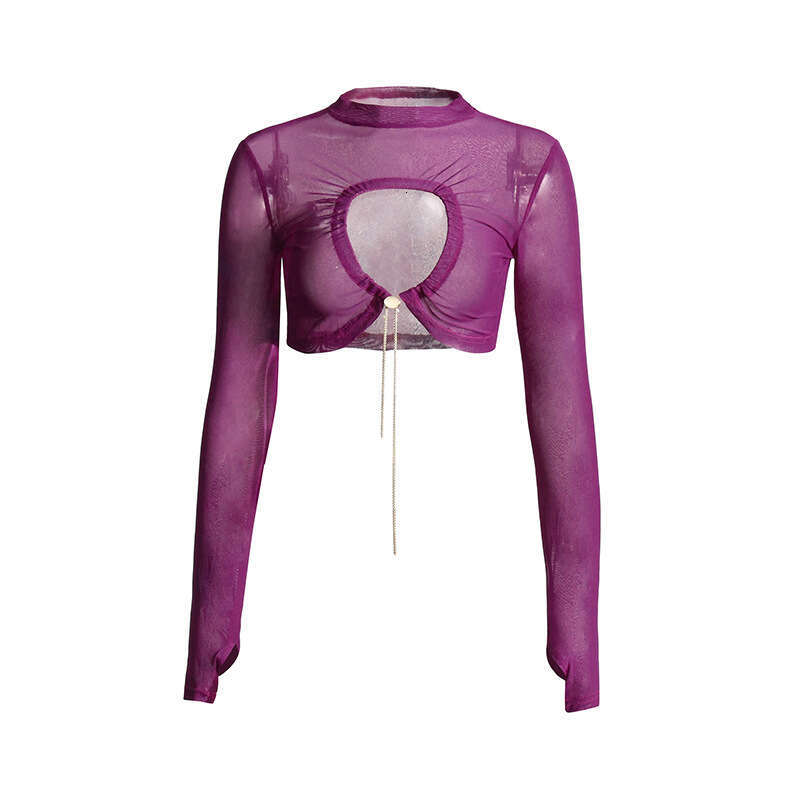 Designer Women's Spring 2025 Fashionable Long Sleeve Tops - Seamless Hollow Pattern