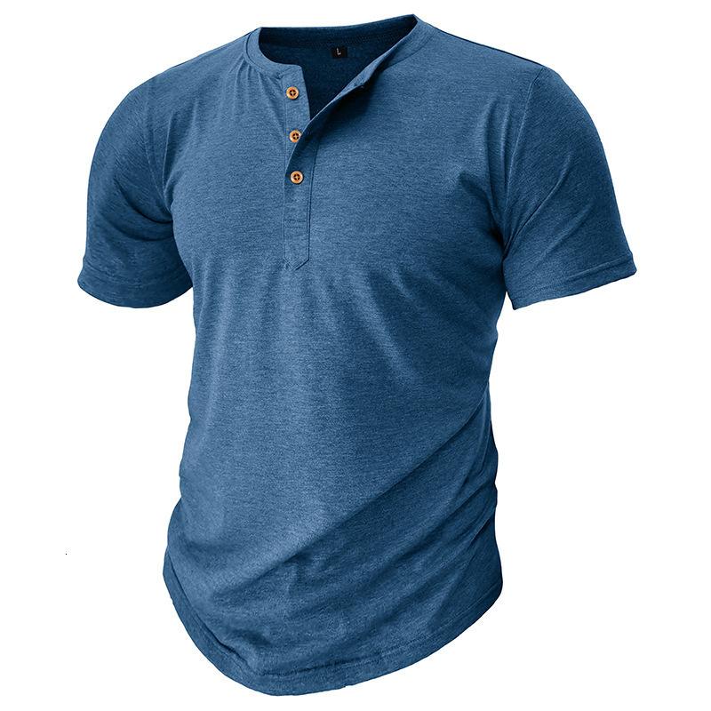 Summer Mens Solid Color Basic Henley Neck T-shirt Mens Round Neck Short Sleeve T-shirt t shirts for men