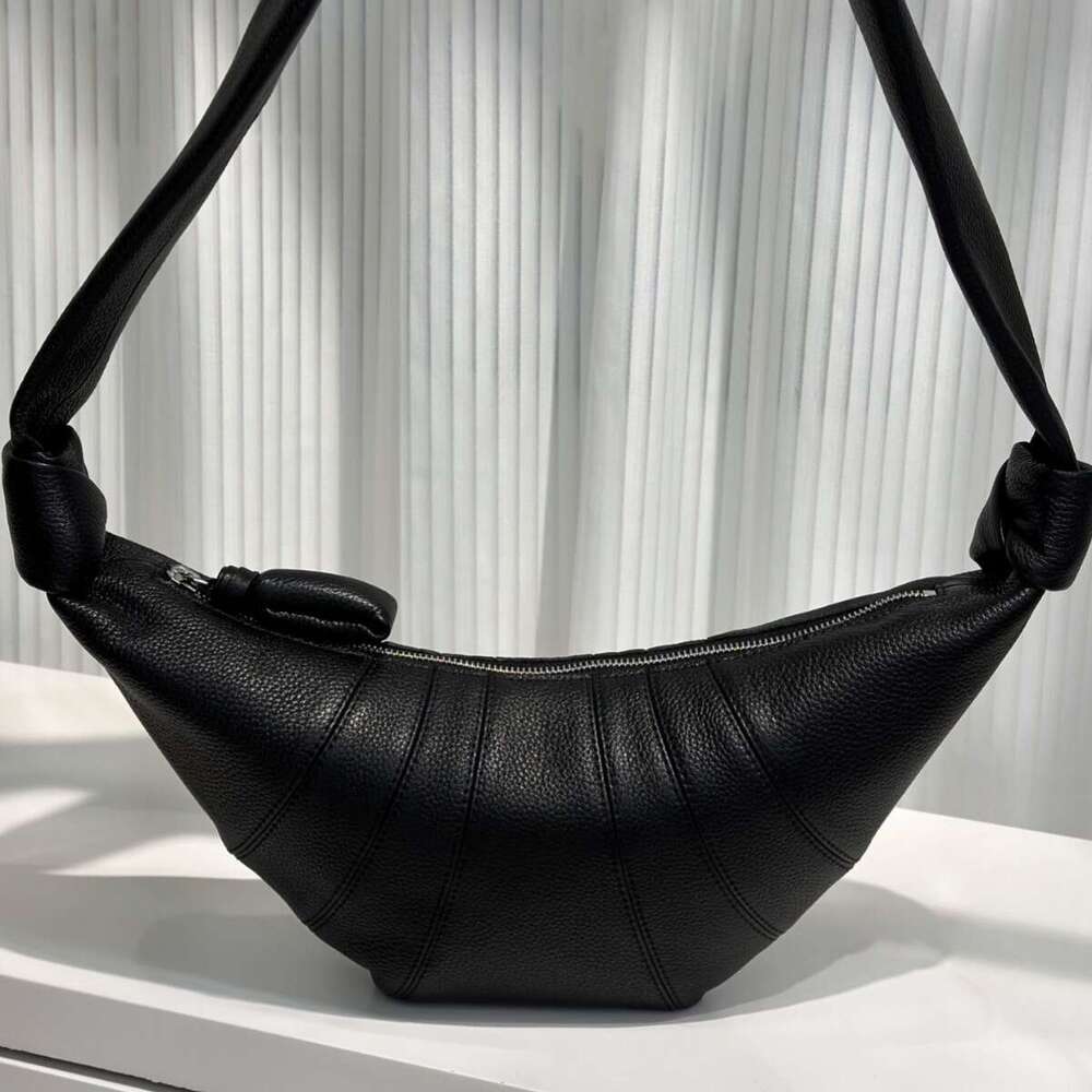 Women's Bags Genuine crossbody lychee patterned cow horn croissant calf leather casual lazy chest waist bag, baguette bag