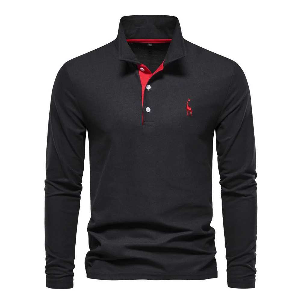 New mens polo T-shirt embroidered solid color long sleeved golf polo shirt mens spring social business polo top W250414
