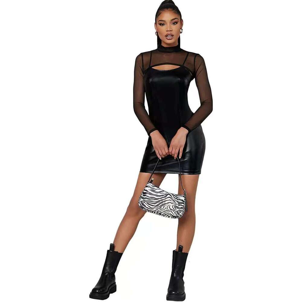Women's Sexy Black Plain Mock Neck Mesh Cut-Off Long Sleeve Sheer Shrug Shirt Slim Fit Top Y2k Streetwear