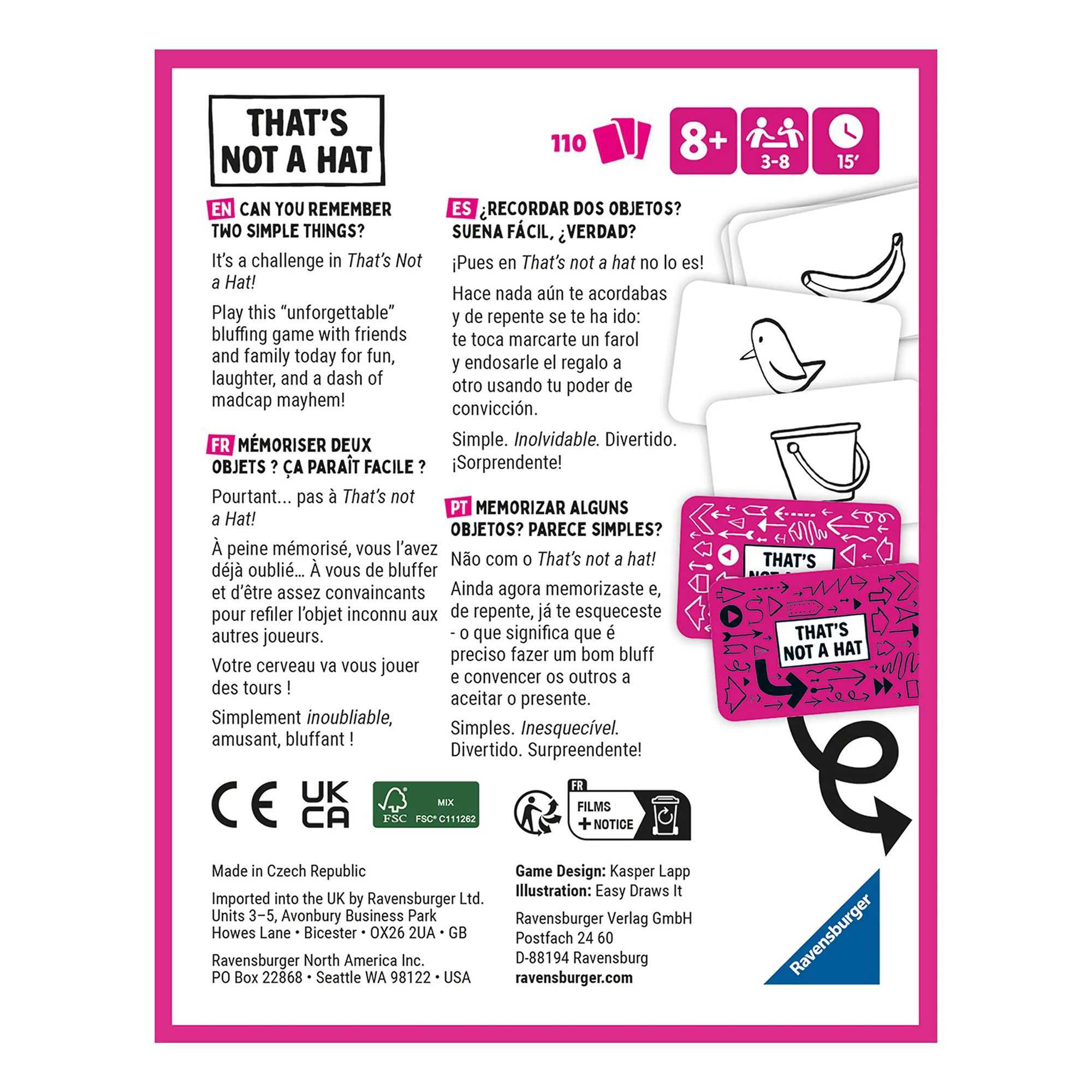 Thats Not a Hat 1-3 Board Game Party Game Set Bluff Memory Card Game for 38 Players 110 Illustrated Cards Rulebook C251114