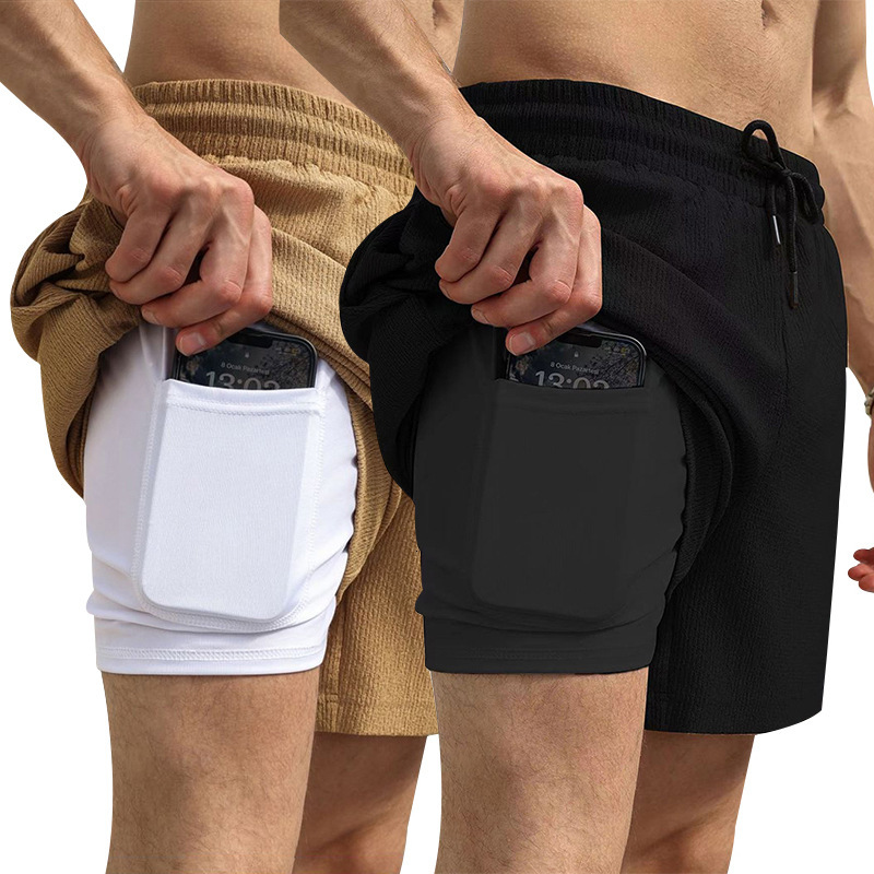 2025 summer men's casual sports three part with quick drying lining and double-layer woven shorts set